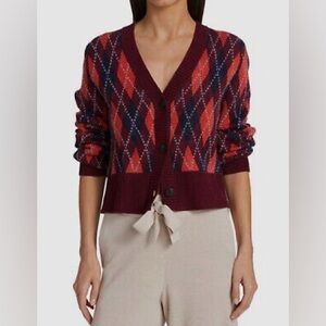 STAUD Knave Argyle V-Neck Cardigan Sweater NEW Size XL